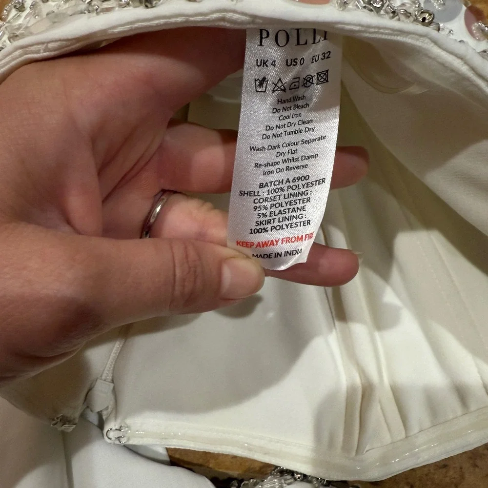 Oh Polly Alcyone Ivory White Hand Embellished Bandeau Corset Maxi Dress US 0